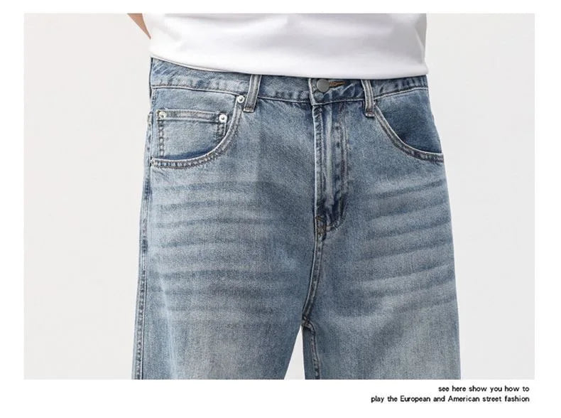 Men's Loose Straight Jeans, Light Blue, Casual Minimalist