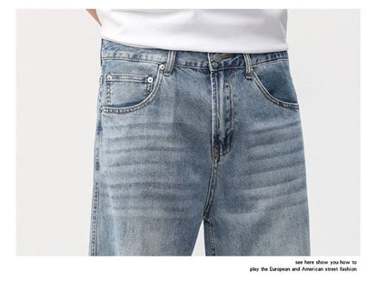 Men's Loose Straight Jeans, Light Blue, Casual Minimalist