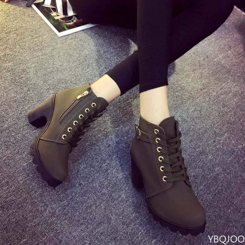 New Spring Winter Fashionable versatile Women Boots Lace-up Fashionable versatile Ladies Shoes comfortable High Heels Boots