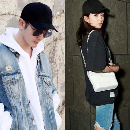 Unisex Black Baseball Cap Polyester Solid Color Adjustable Strap