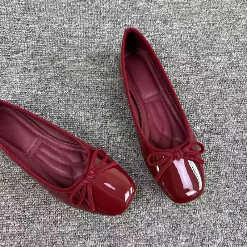 2025Spring and Autumn New Bowknot Shallow Soft-soled Women’s Loafers, French-style Versatile Square-toe Flats, Flat Ballet Shoes