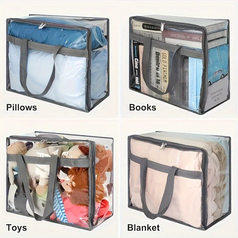 1pc 1pc Transparent Clothing Storage Bag, Storage Bag With ReinforcedHandles & Sturdy Zipper, Suitable For Quilts, Blankets, Bed