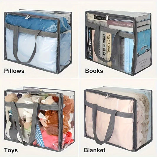 1pc 1pc Transparent Clothing Storage Bag, Storage Bag With ReinforcedHandles & Sturdy Zipper, Suitable For Quilts, Blankets, Bed