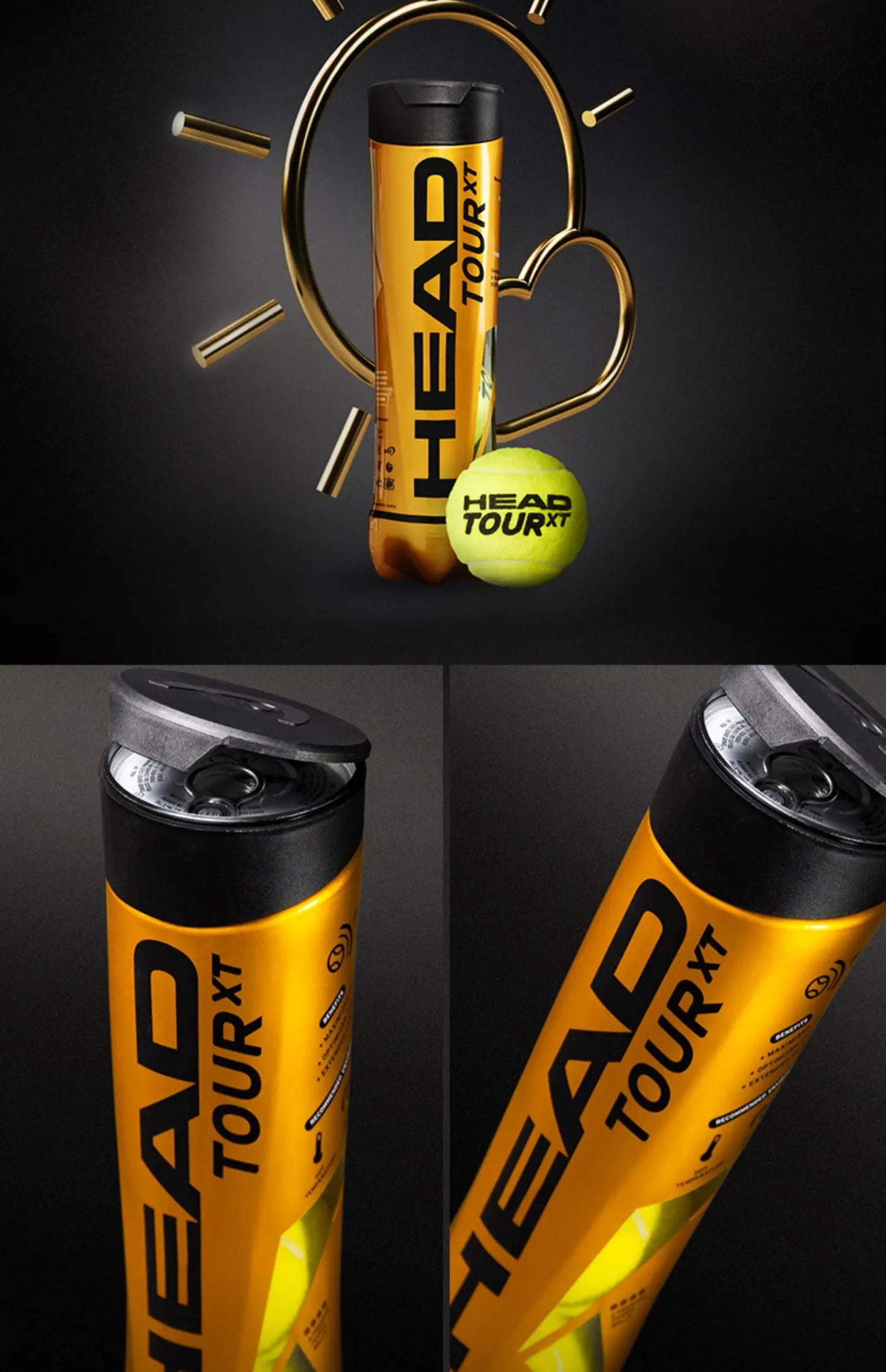 HEAD Tour XT Tennis Professional Tennis Game Training Ball Masters Ball Rubber Canister Single Practice Gold 3 Pcs 1 Can