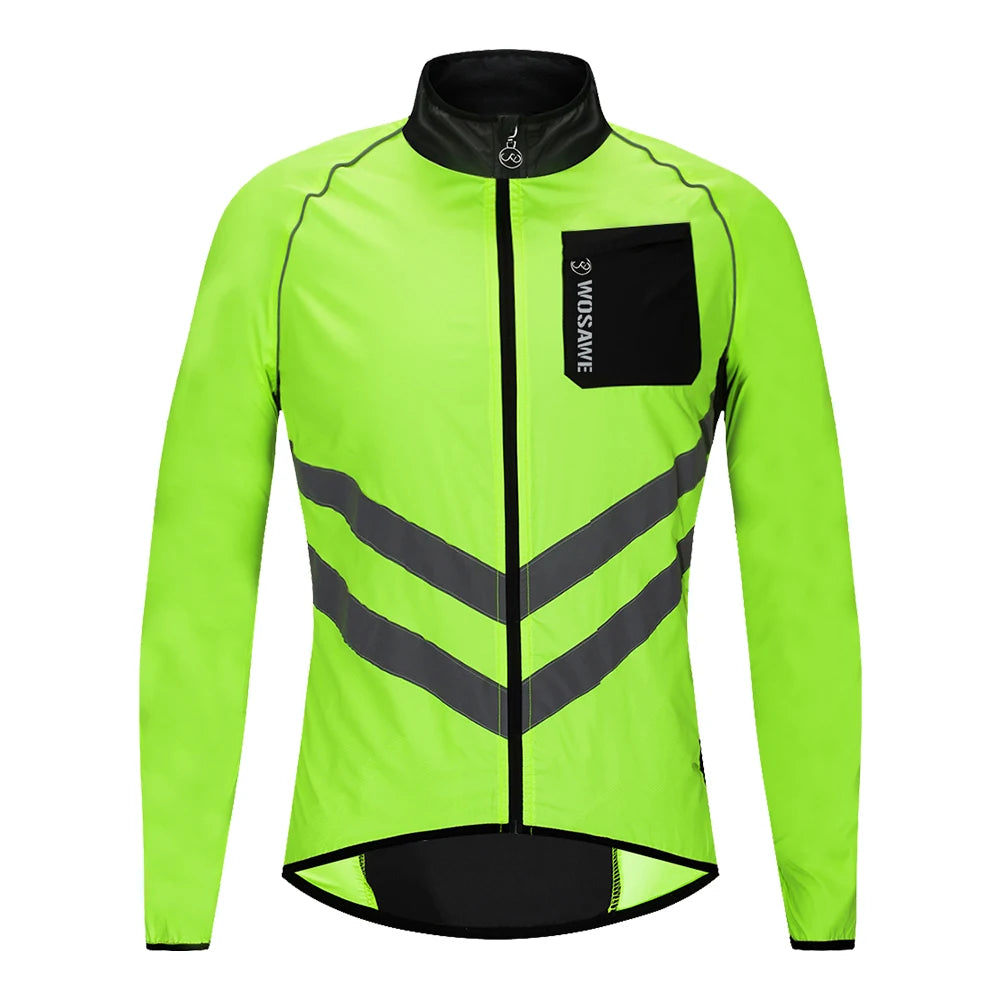 WOSAWE Men’s Cycling Windbreaker Jacket Waterproof Windproof Reflective Bike Coat Lightweight Outdoor Sports Apparel Portable