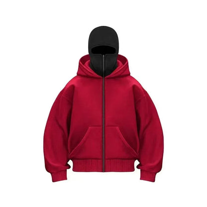 Unisex Balaclava Hoodie With Zipper Double Hooded Polyester