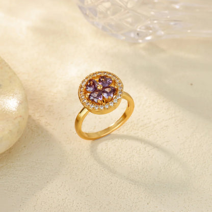 Four Clover Flower Ring Metal With 18K Gold Plating Fidget Anti Stress