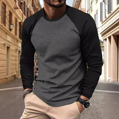 Men's Long Sleeve O-Neck Raglan Top Polyester Knit Casual Spring Autumn