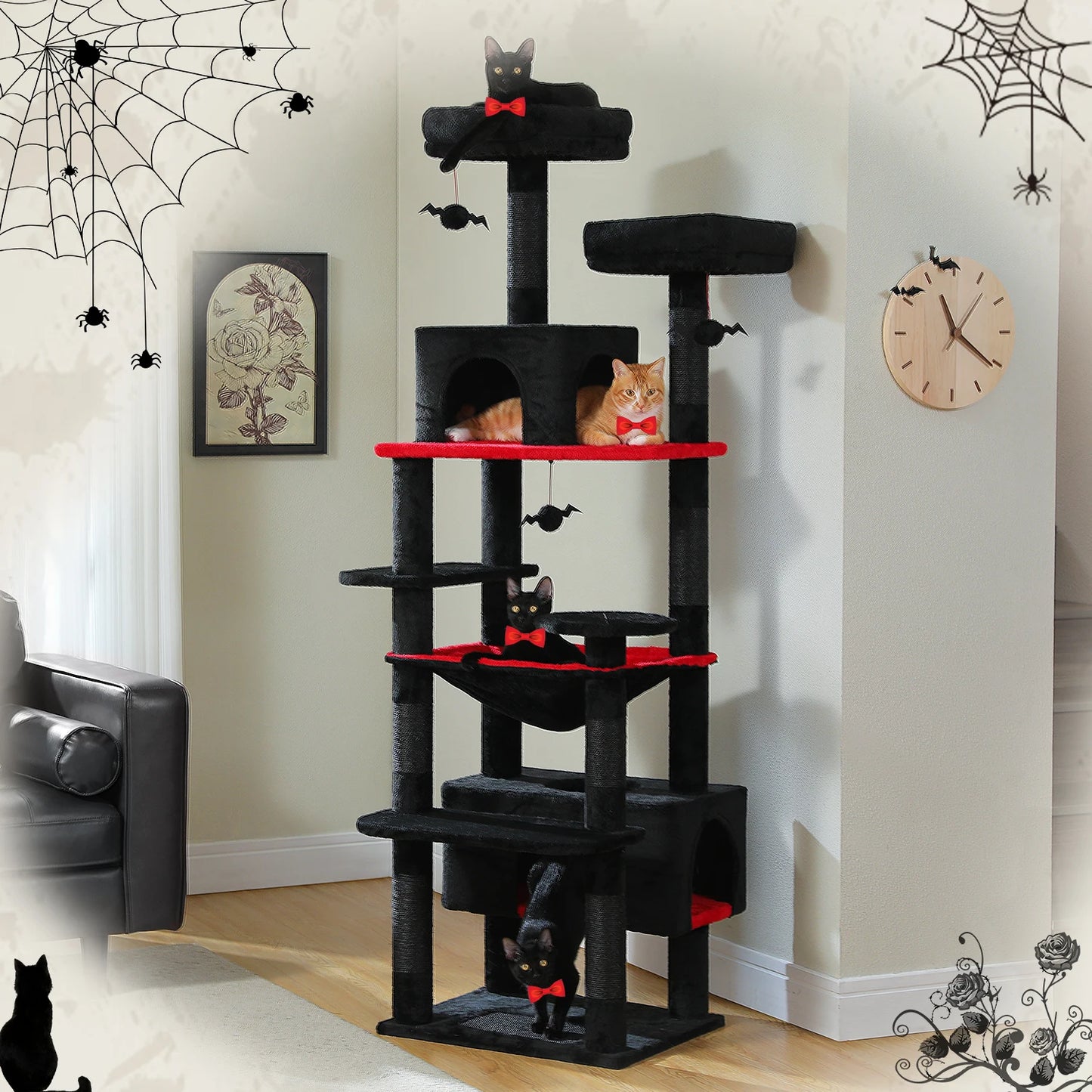 Spacious Cat Tree Tower with Hammocks and Scratching Posts