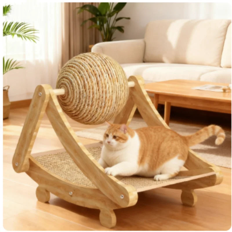 Wooden Cat Scratching Ball with 2-in-1 Sisal Scratch Board