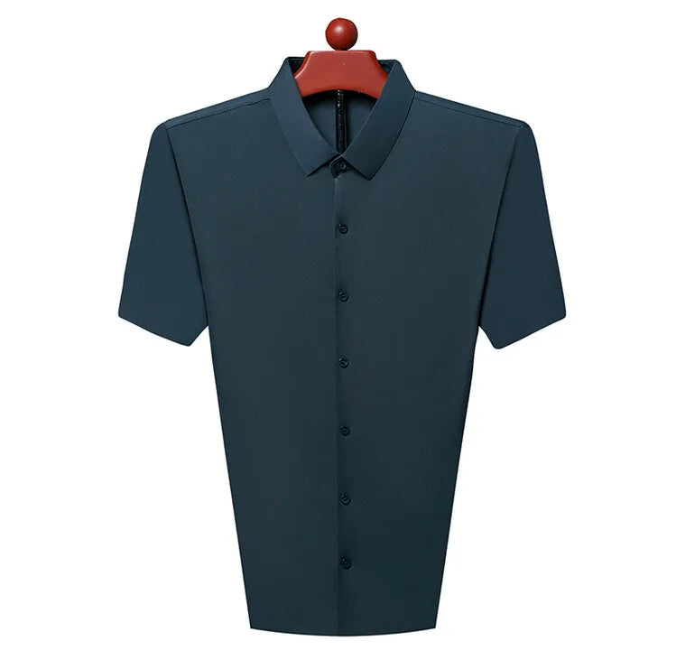 Men's Ultra Stretch Short Sleeve Shirt Business Casual  Breathable Stretchable Abrasion-Resistant Solid Color Short Sleeve Shirt