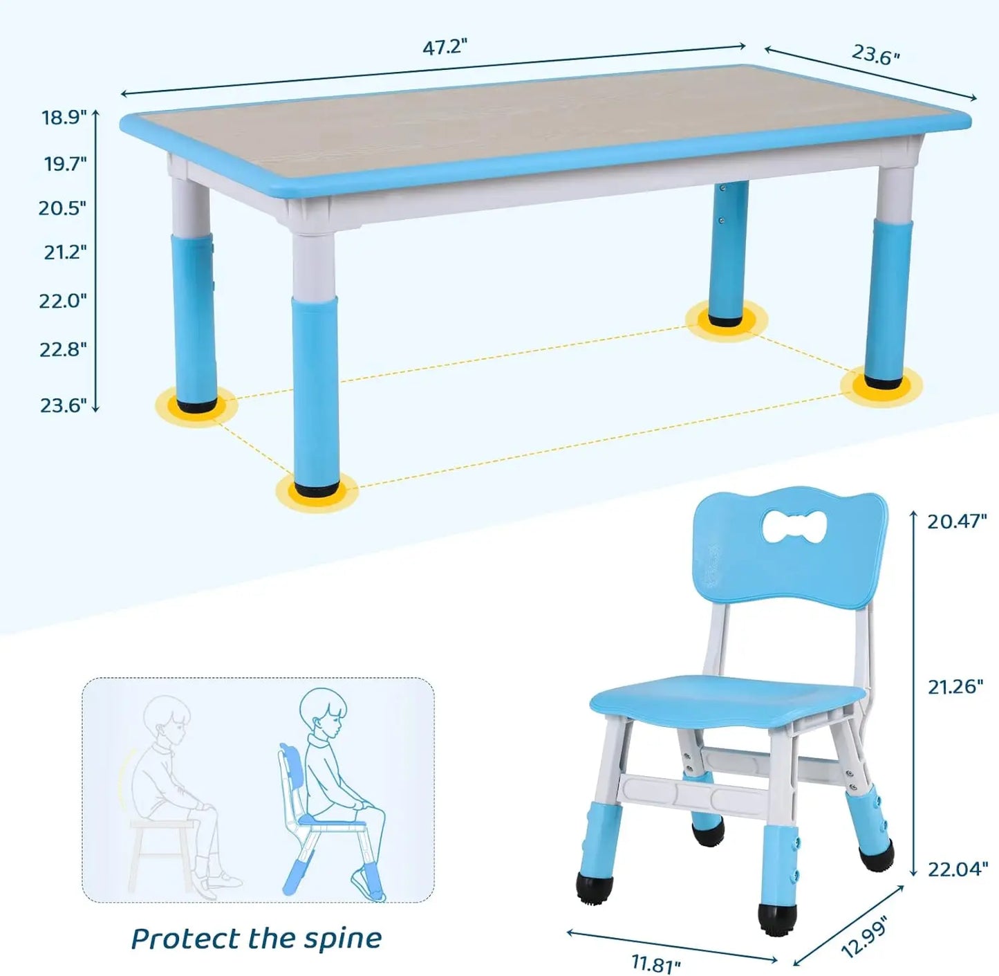 Kids Table and 4 Chairs Set, Height Adjustable Toddler Table and Chair Set, Graffiti Desktop, Non-Slip Legs, Children Multi-Acti