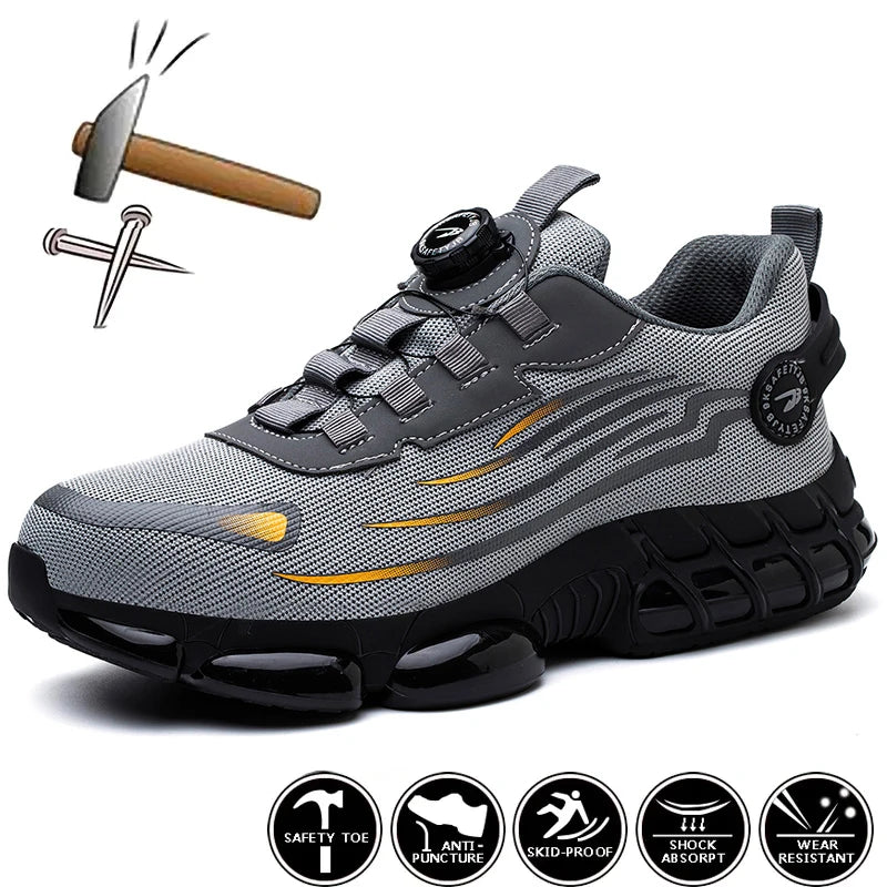 Rotating Button New Safety Shoes Men Anti-smash Anti-puncture Work Shoes Fashion Men Sport Shoes Security Protective Boots Men