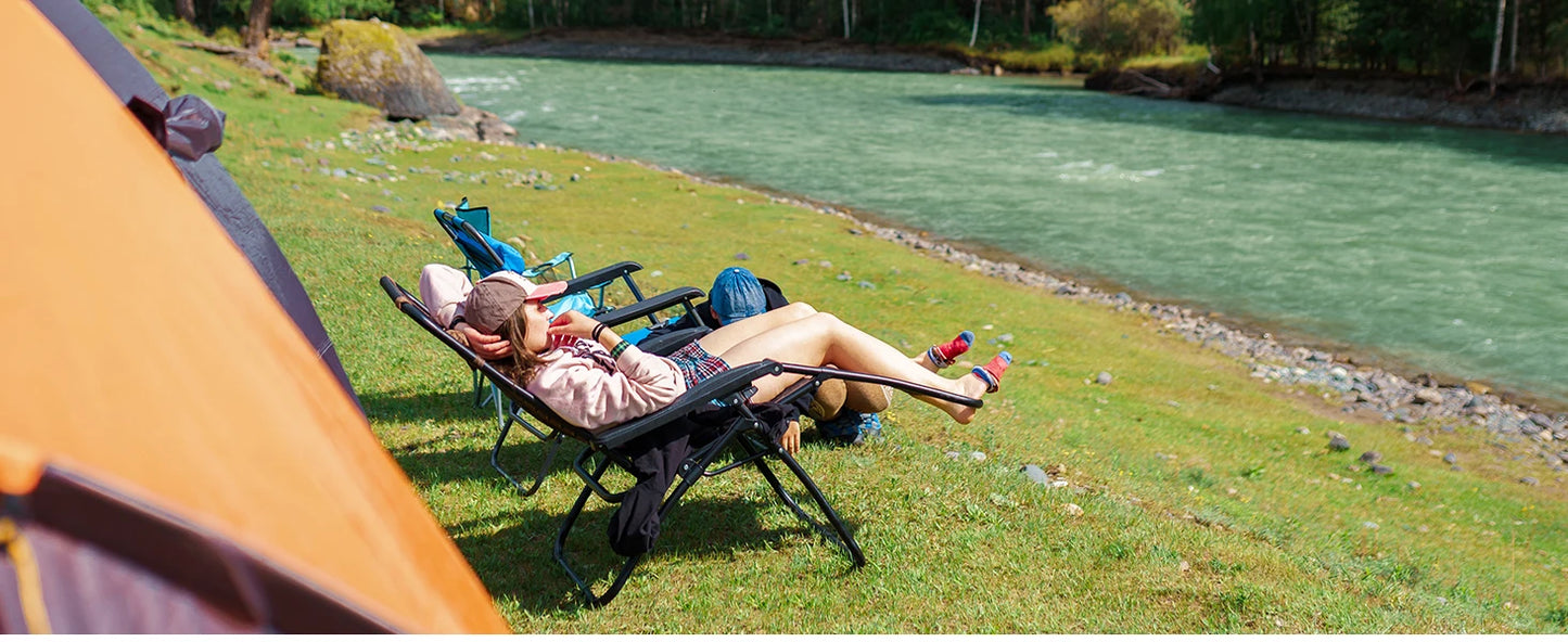 JHK Zero Gravity Set of 2 Portable Recliner Camping Patio Outdoor Garden Lounge Chair with Cup Holder Trays Adjustable Pillow