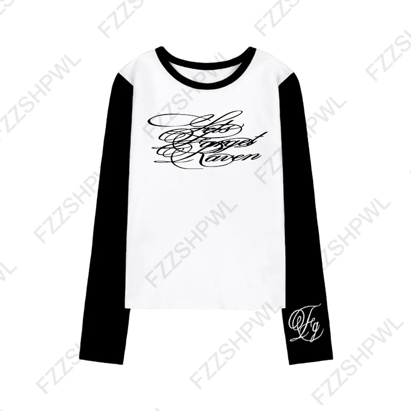 Hip Hop Punk Grunge Men Women Long Sleeve T-Shirt Casual Slim Chic Gothic Letter Print O-Neck Top Y2K Harajuku Unisex Streetwear