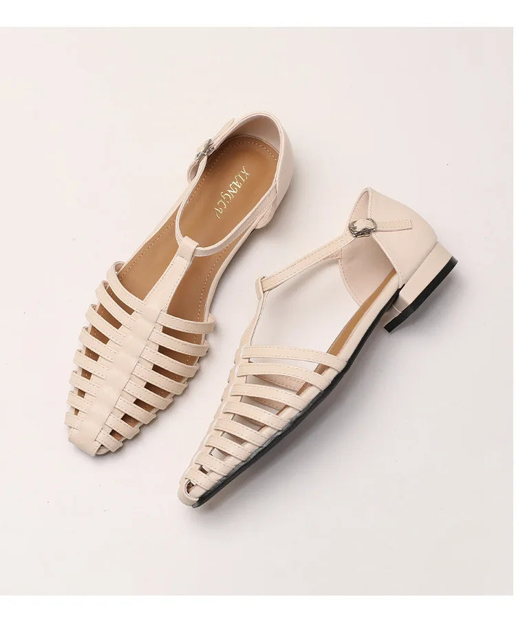 ZAROY Summer Cross Strap Flat Sandals Women Round Toe Ankle Buckle Hollow Casual Roman Sandalia Zapatos De Mujer сандали