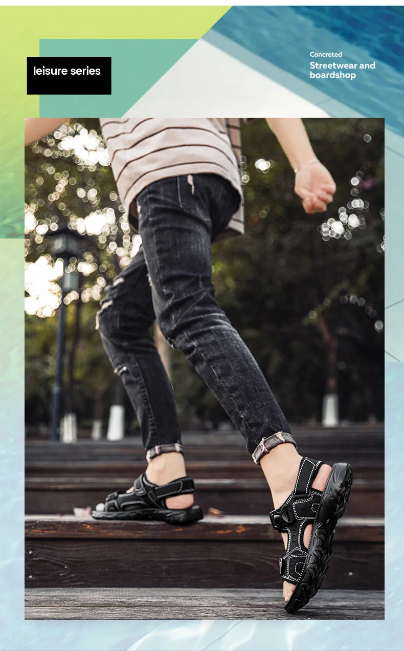 Men's PU Leather Sandals Open Toe Lightweight Footwear Size 39-46