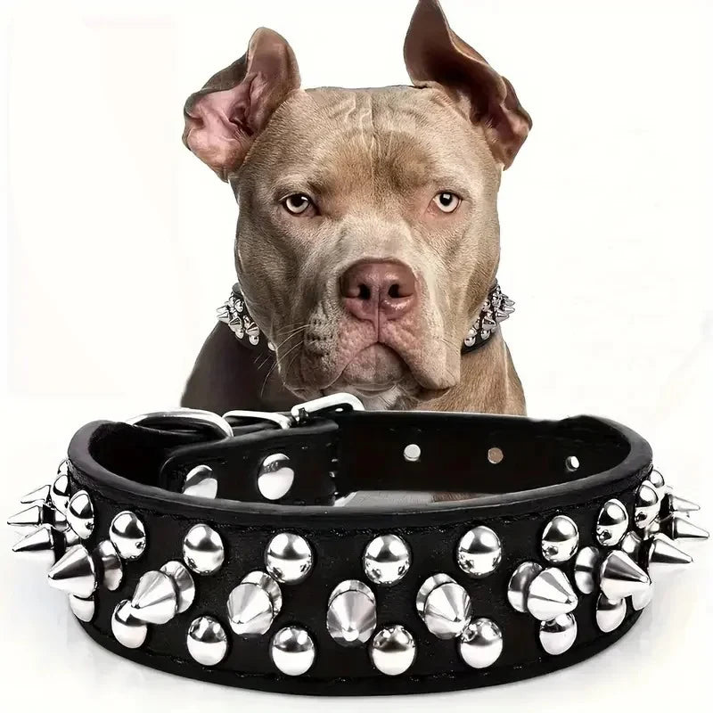Adjustable Spike Pet Dog Collar Neck Strap PU Leather Punk Rivet Dog Collar Pet Collar Strap Set Suitable for Small Dogs and Cat