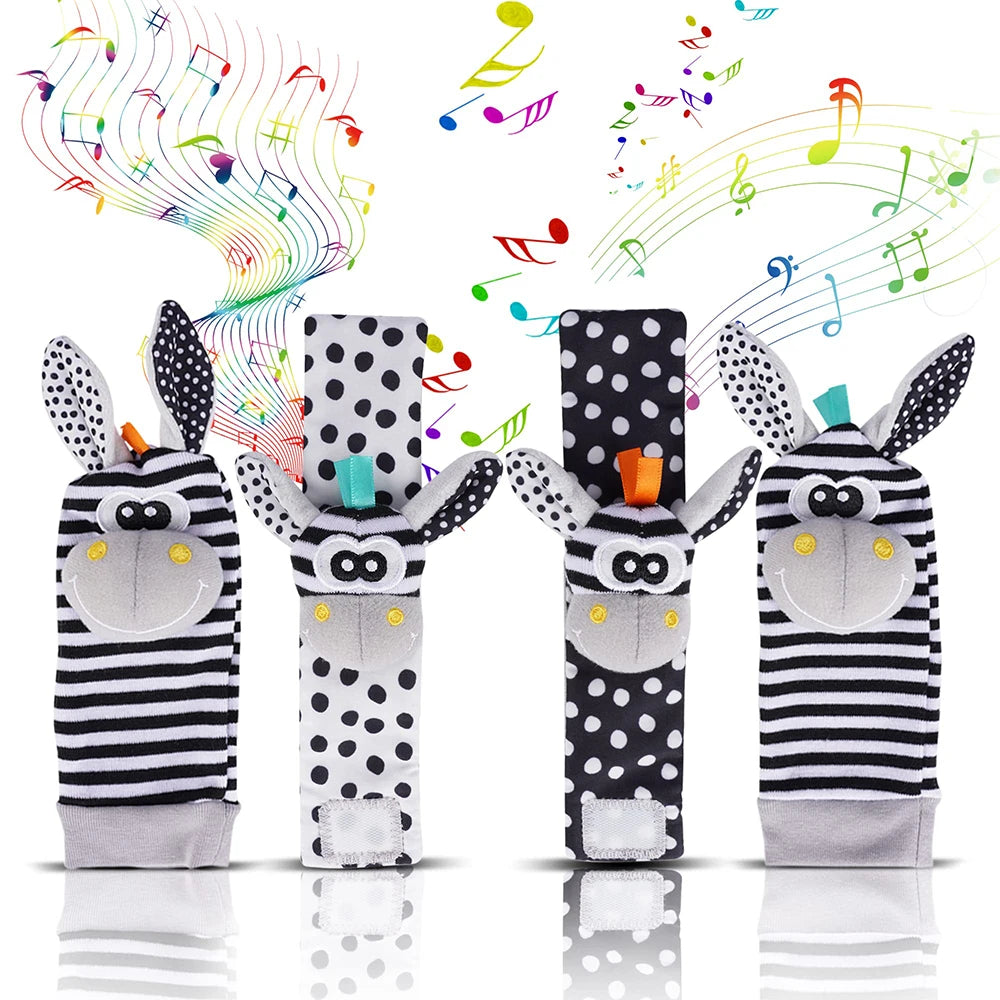 4PCS/SET Baby Rattle Toys Cute Stuffed Animals Wrist Rattle Foot Finder Socks 0~12 Months For Infant Boy Girl Newborn Gift