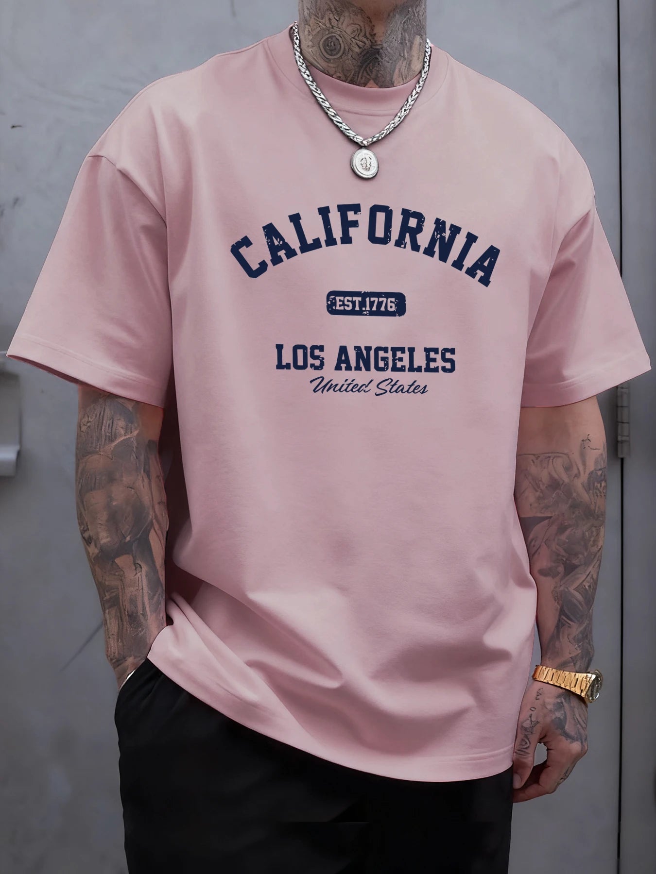 California Los Angeles Printing Male Tee Shirts Hip Hop All-Match Tops Oversized Fashion T-Shirt Cotton Crewneck Short Sleeve