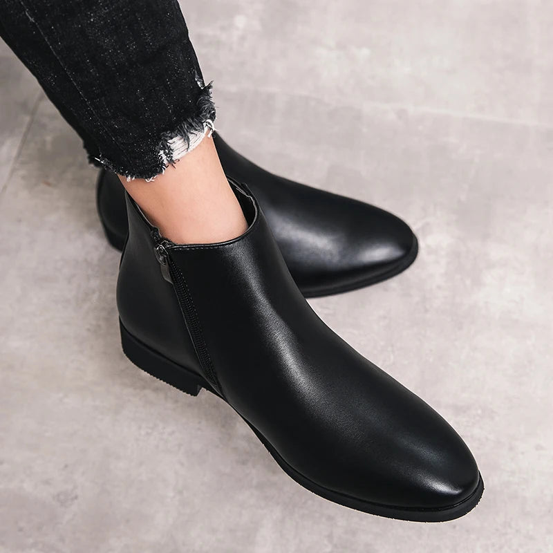 Riding Ankle Boots for Men Zip Closure PU Lining PU Insole