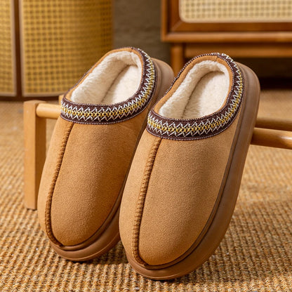 Mens Plush Fleece Lined Slippers With Thick EVA Sole Indoor Outdoor Non Slip