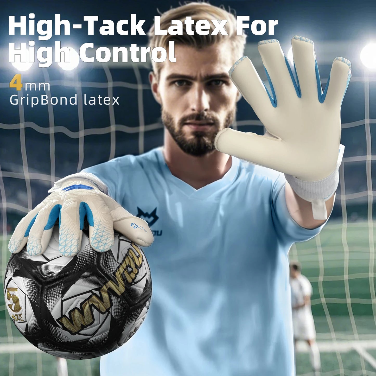 WVVOU Soccer Goalie Gloves,breathable football gloves,with 4+3mm adhesive super grip latex palm