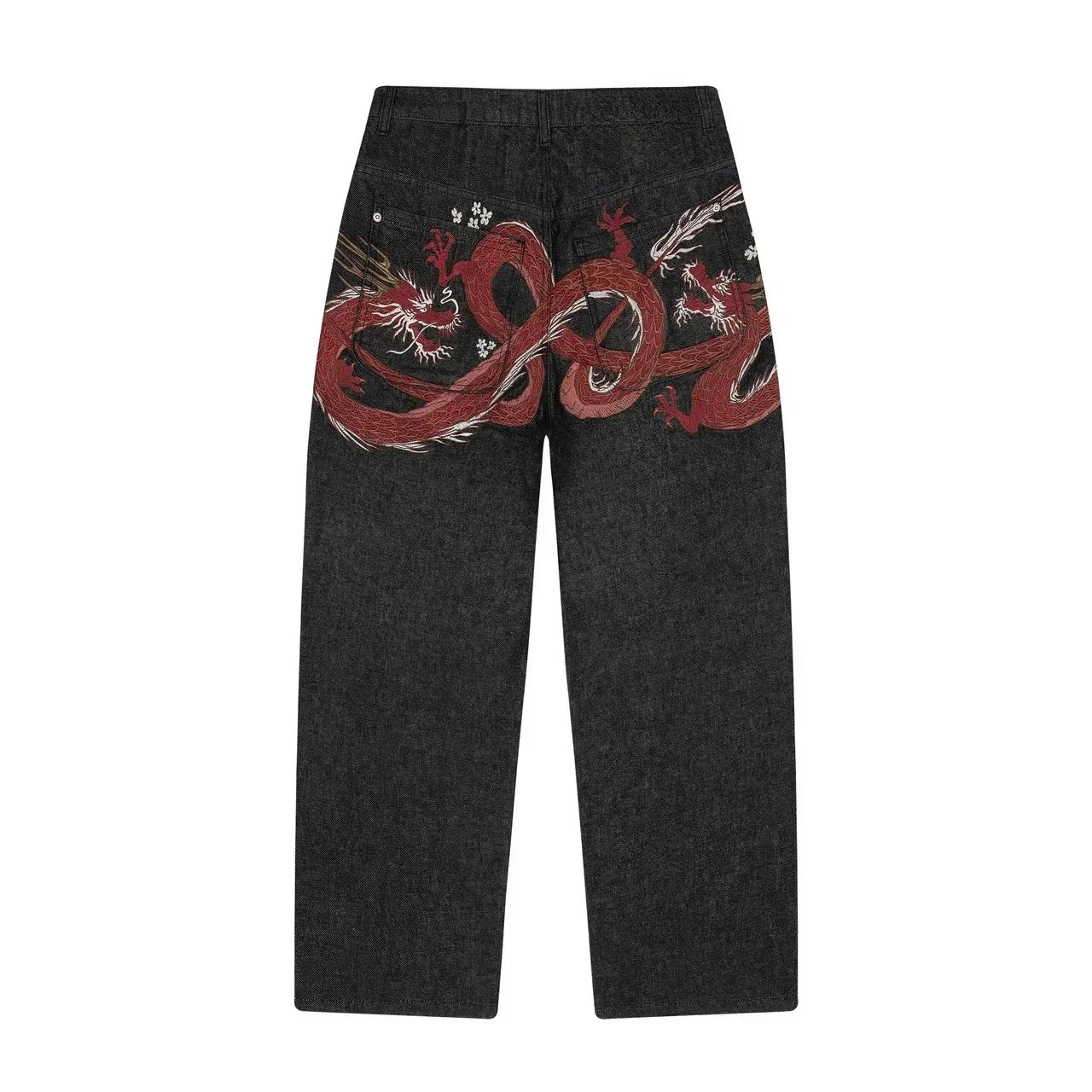 Unisex Denim Jeans With Plum Blossom Embroidery Wide Leg
