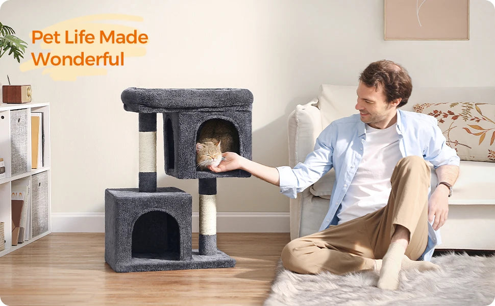 Feandrea Cat Tree, 29.1-Inch Cat Tower, M, Cat Condo for Medium Cats up to 11 lb, Large Cat Perch, 2 Cat Caves, Scratching Post