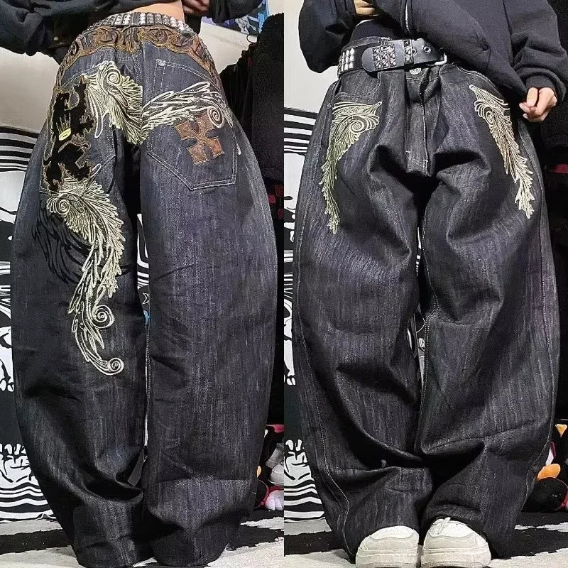 Streetwear New Fashion Oversized Print Baggy Jeans Women Y2K Harajuku Hip Hop Vintage Gothic High Waist Wide-leg Pants Trousers