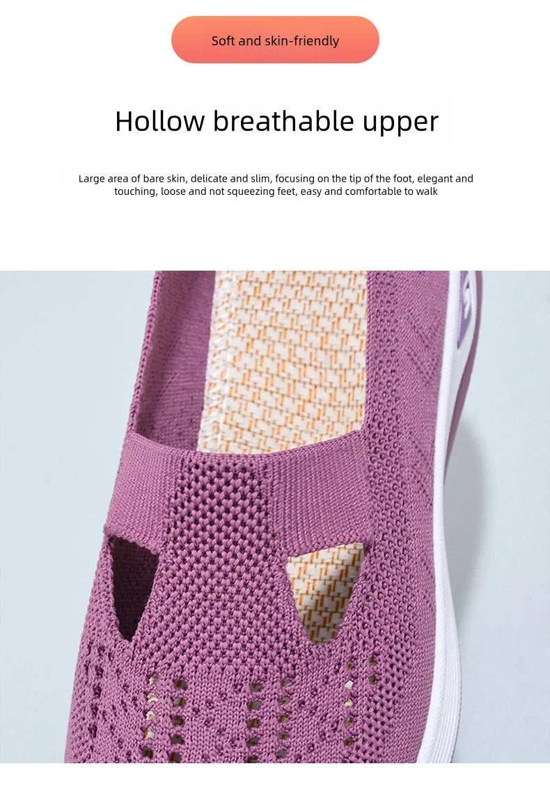 Women's shoes Solid Color Breathable Sneakers, casual sneaker women's summer sneakers, Low-top Knitted Casual Shoes Mom Shoes