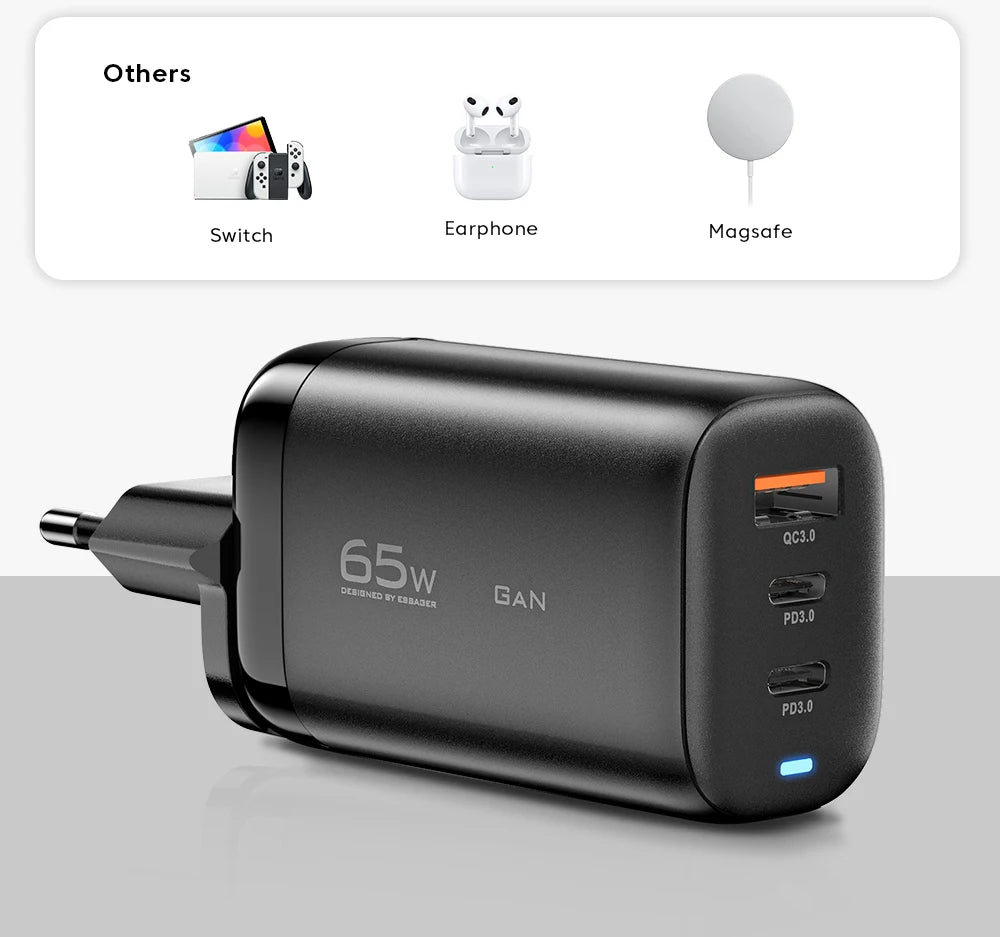 Essager 65W GaN USB Type C Charger For Laptop PPS 45W 25W Fast Charge For Samsung Xiaomi Realme mobile iPhone15 14 13 Pro Phone