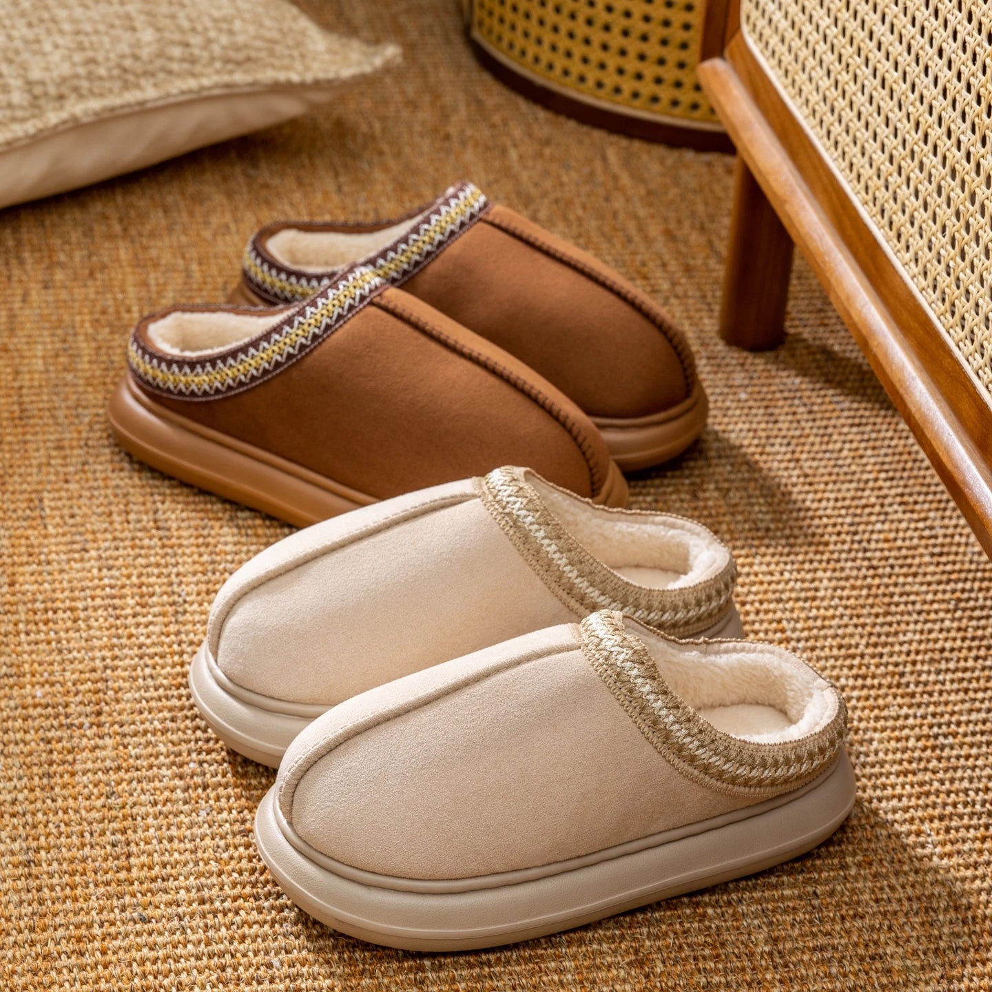 Mens Plush Fleece Lined Slippers With Thick EVA Sole Indoor Outdoor Non Slip