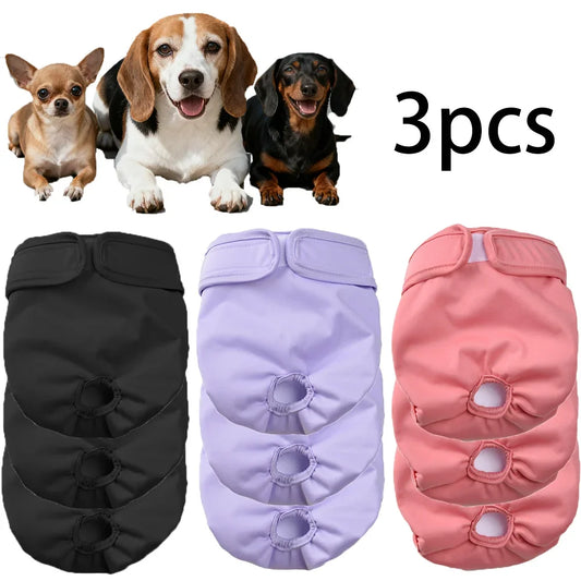 3Pcs Washable Female Dog Diapers Elastic Breathable Pet Nappies Reusable Pets Menstrual Period Panties For Small Medium Dogs Pug