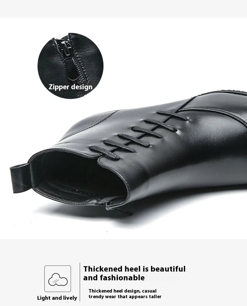 Men's Leather Riding Boots Ankle High ZIP Closure PU Lined