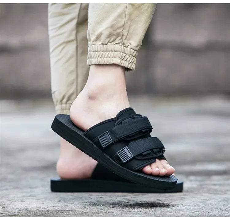 High Quality Outdoor Men Slippers Hook&Loop Canvas Casual Couple Shoes Slip-on Beach Slippers Sandals Women Shoes Flip Flops