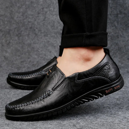 Men's Slip-On Leather Loafers, Soft-Sole Casual Business Shoes