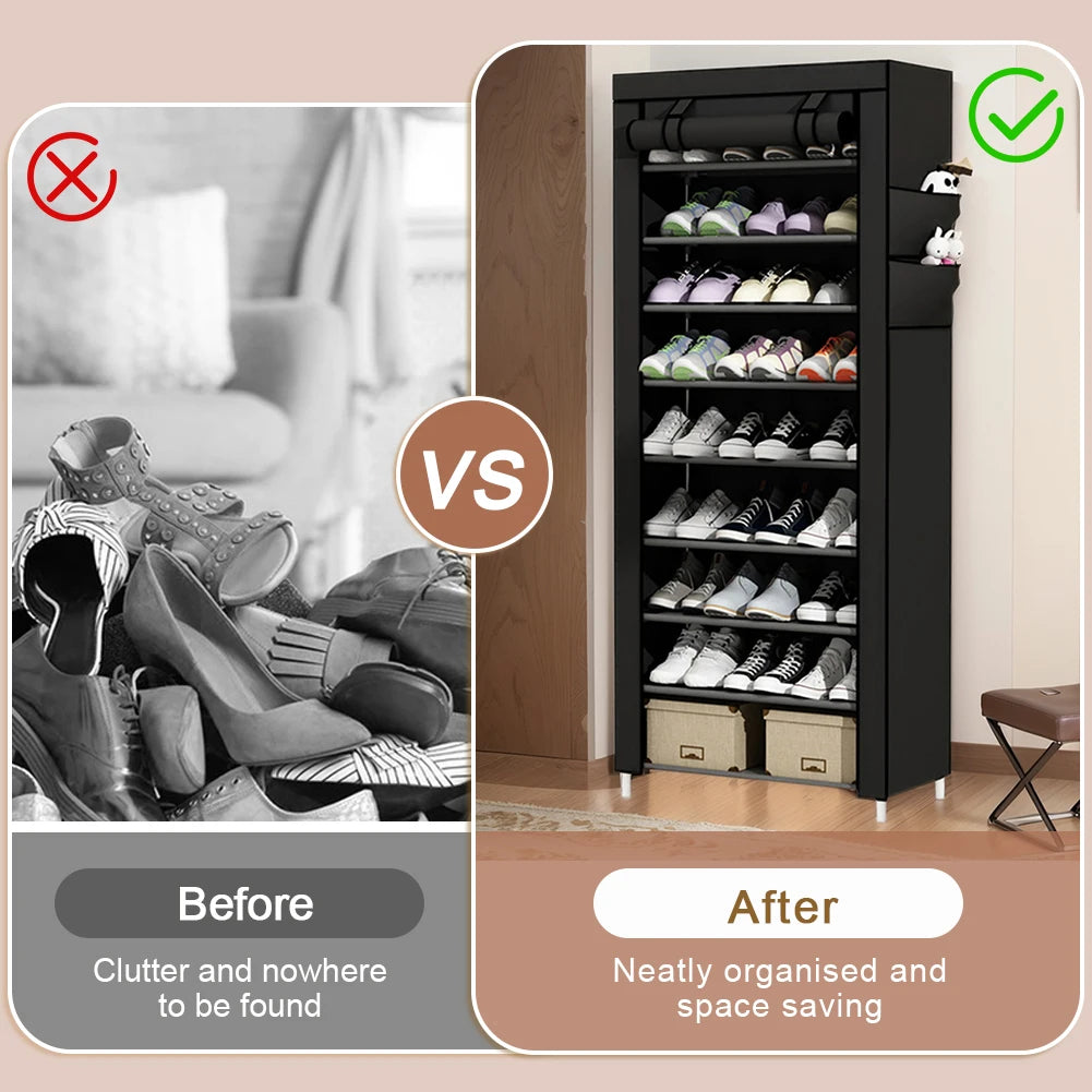 10 Layers Shoes Cabinet with Cover Dustproof Shoes Storage Rack Metal Shoe Rack for Home Student Dormitory Office Worker