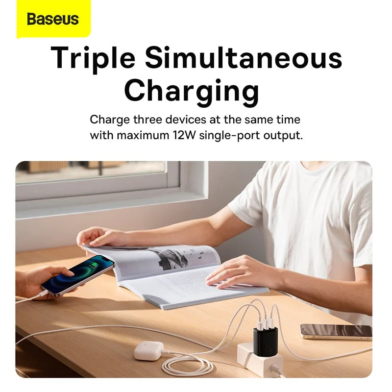 Baseus 17W USB Charger 3 USB Fast Charging Charger For iPhone Xiaomi Mobile Phone Portable Multiple Port Wall Charger EU Adapter