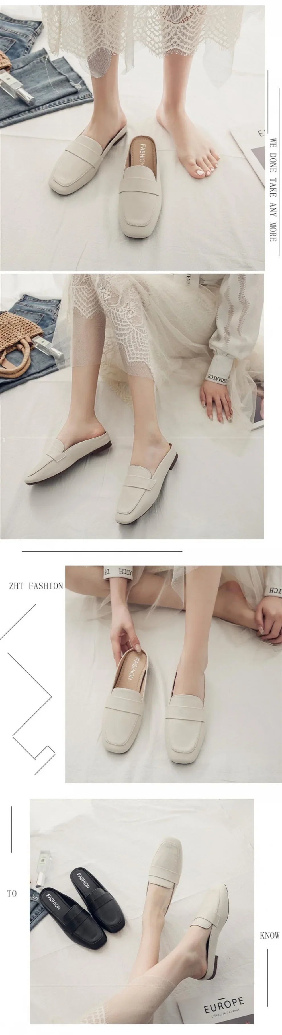 Baotou Half Slippers Women 2024 New Fashion Flat Soft Leather Slip-on Lazy Soft Sole Flat Shoes Zapatos Mujer   Women Shoes
