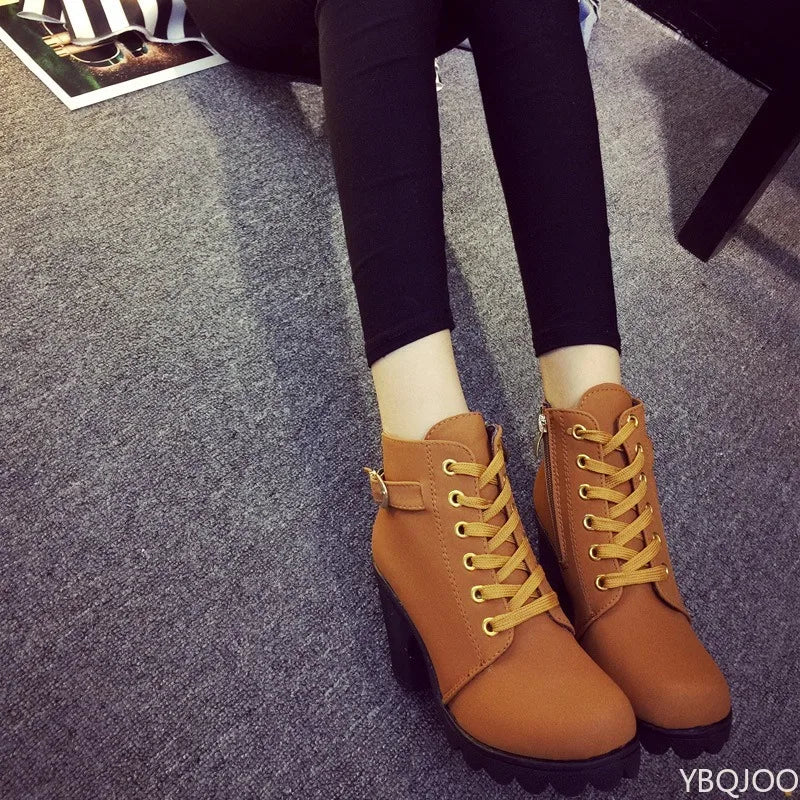 New Spring Winter Fashionable versatile Women Boots Lace-up Fashionable versatile Ladies Shoes comfortable High Heels Boots