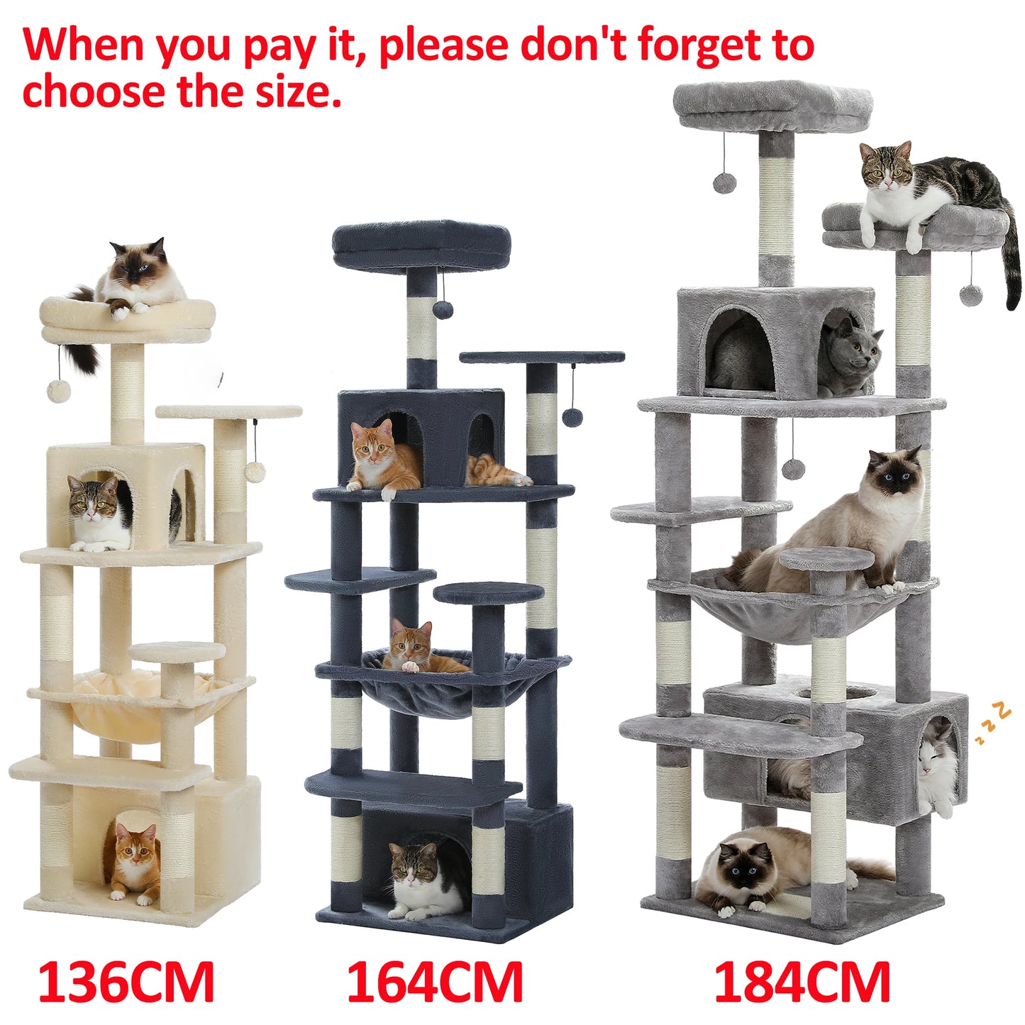 Spacious Cat Tree Tower with Hammocks and Scratching Posts