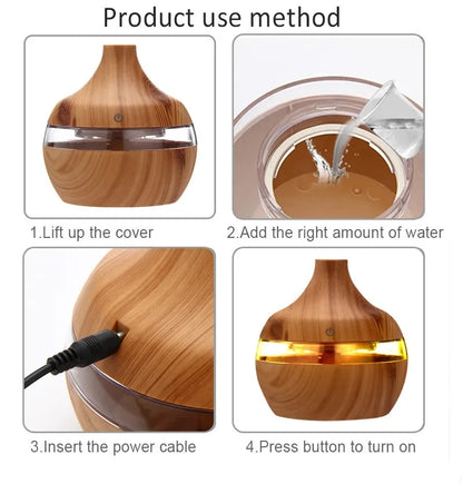 Ultrasonic Humidifier Aroma Diffuser Wood 300ml Home Use
