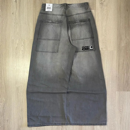 Baggy Wide Leg Jeans For Men Embroidered Pattern Vintage Hip Hop Style