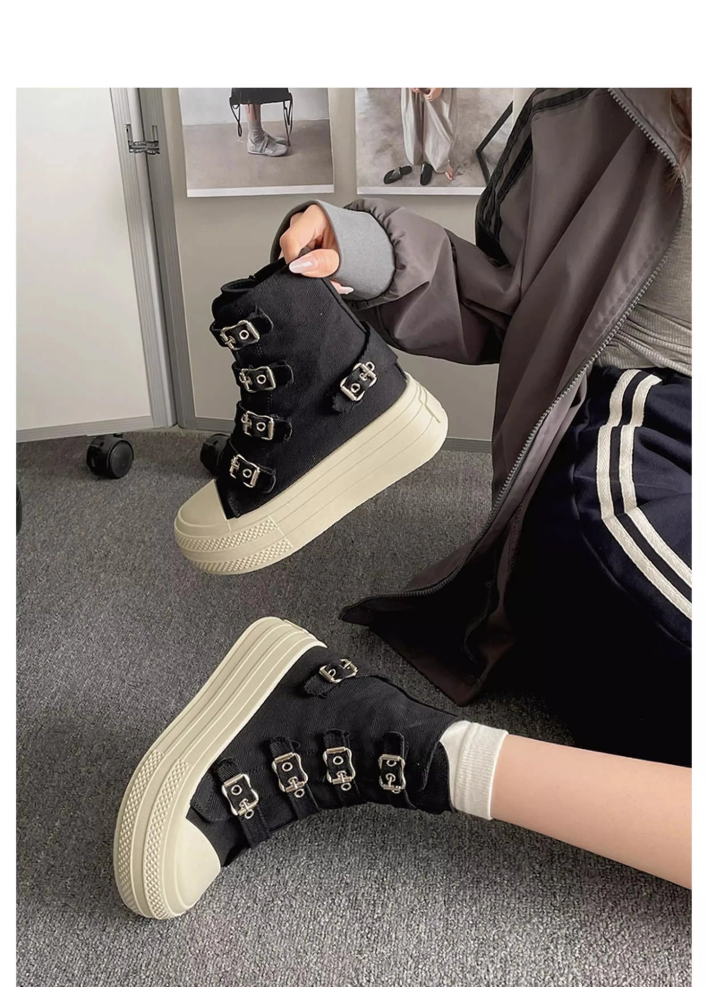CHABELLA Women's High Top Canvas Shoe Design Buckle Strap Zip Simplicity Female Shoes 2025  High Street Grace Waling Shoes
