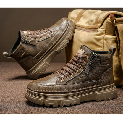 Men's Waterproof Leather Ankle Boots Mid Top Casual Outdoor Hiking