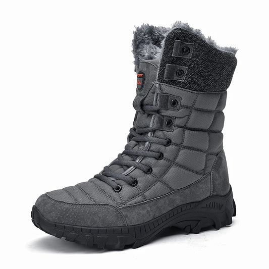 Men Winter Snow Boots Waterproof Leather High Top Plush Lined MidCalf Big Size