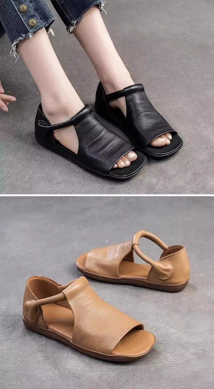 Women's Open-Toe Flat Sandals with Cross Strap & Adjustable Ankle Strap - Summer Casual Lightweight Walking Shoes for Women, Min