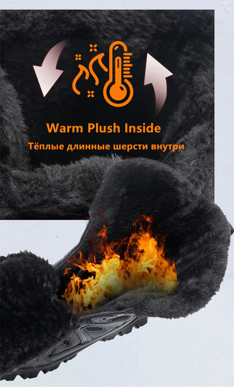 Men's Waterproof Leather Snow Boots Mid-Calf Lace-Up With Plush Lining