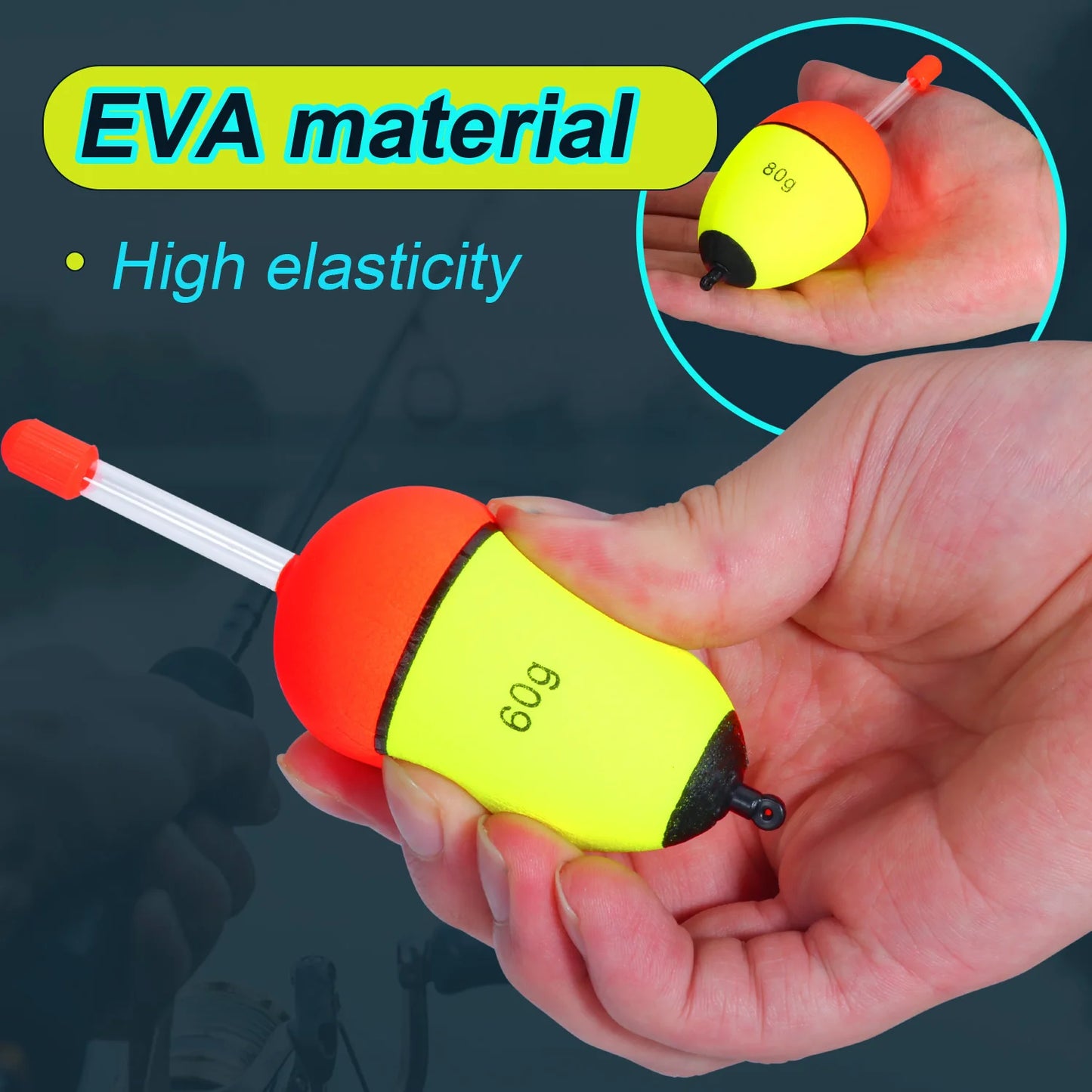 Sougayilang 5Pcs Night Light Fishing Buoy with High Visibility EVA Double Ribbon Big Belly Ball for Night Fishing and Long Throw